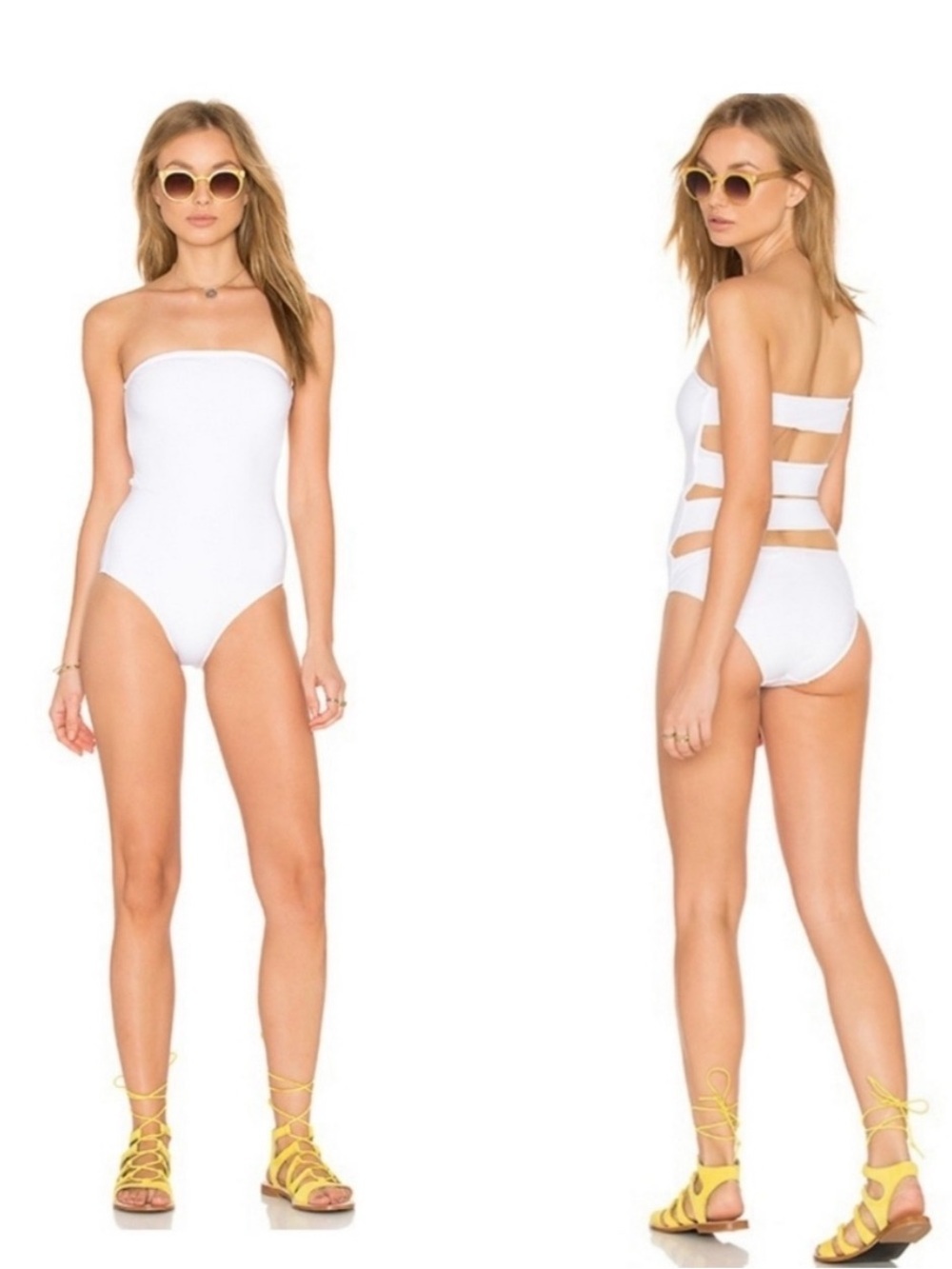 Onia Allie White Cutout One Piece Strapless Swimsuit Size Large